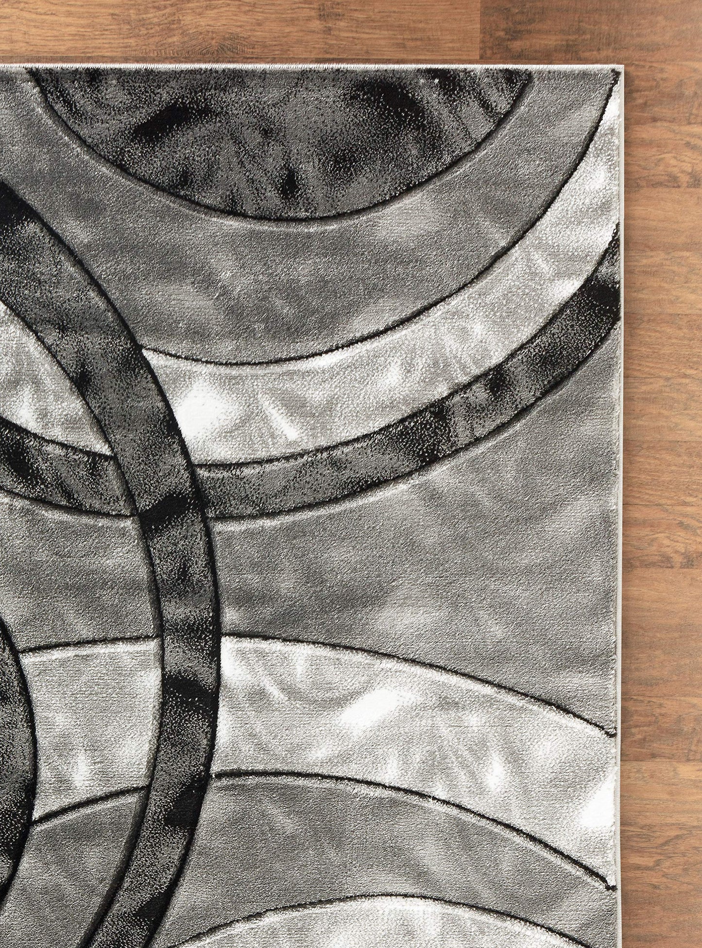 GLORY RUGS Area Rug 2x3 Grey Black Door Mat Modern Circles Soft Contemporary Floor Carpet Fluffy Texture for Indoor Living Dining Room and Bedroom Area