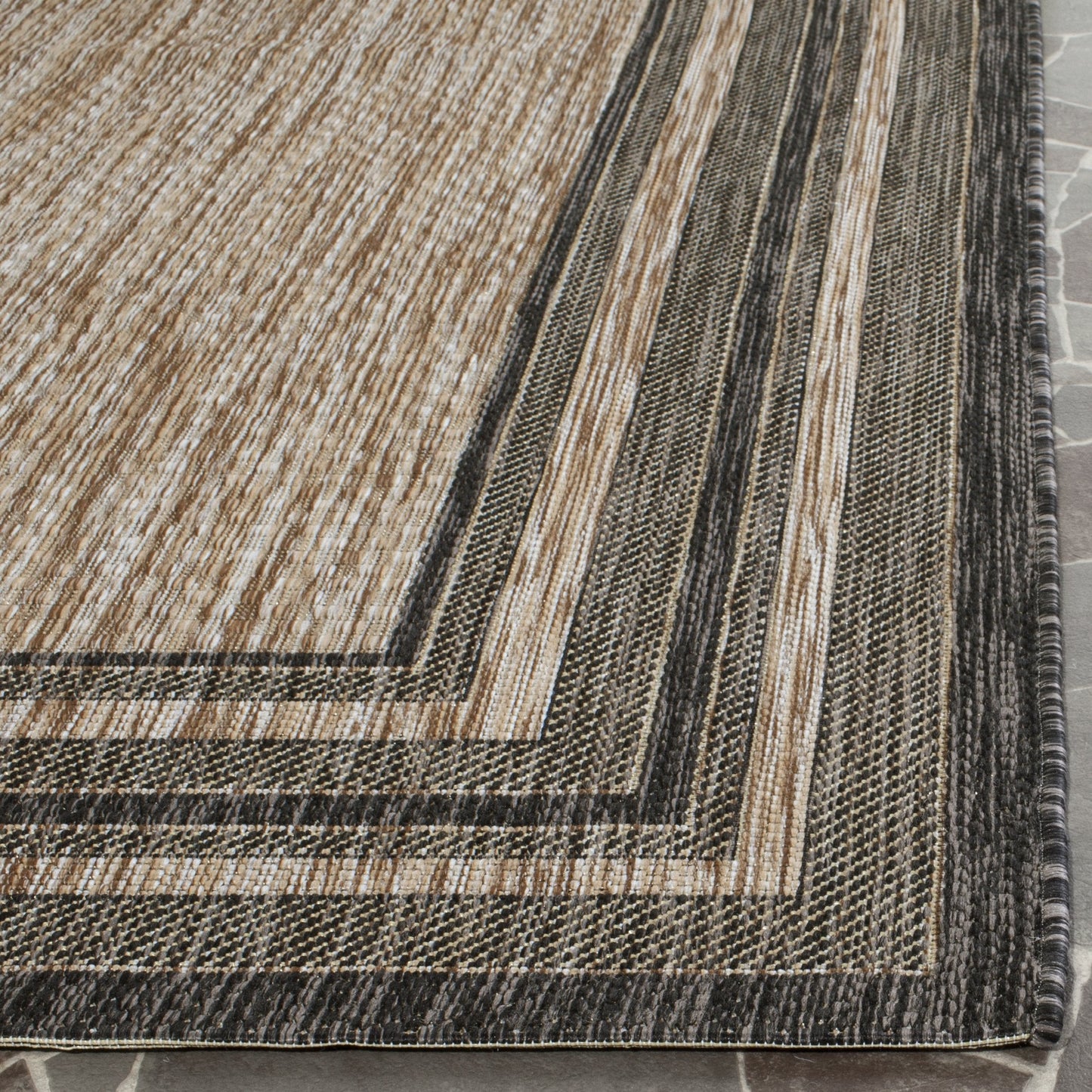SAFAVIEH Washable Rug Outdoor Courtyard Collection - 10' x 14', Natural & Black, Non-Shedding & Easy Cleaning, Ideal for Patio, Backyard, Mudroom (CY8475-37312)