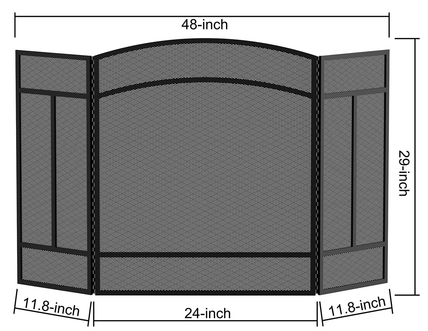 Fire Beauty Fireplace Screen 3 Panel Wrought Iron 48"(L) x 29"(H) Spark Guard Cover(Black)