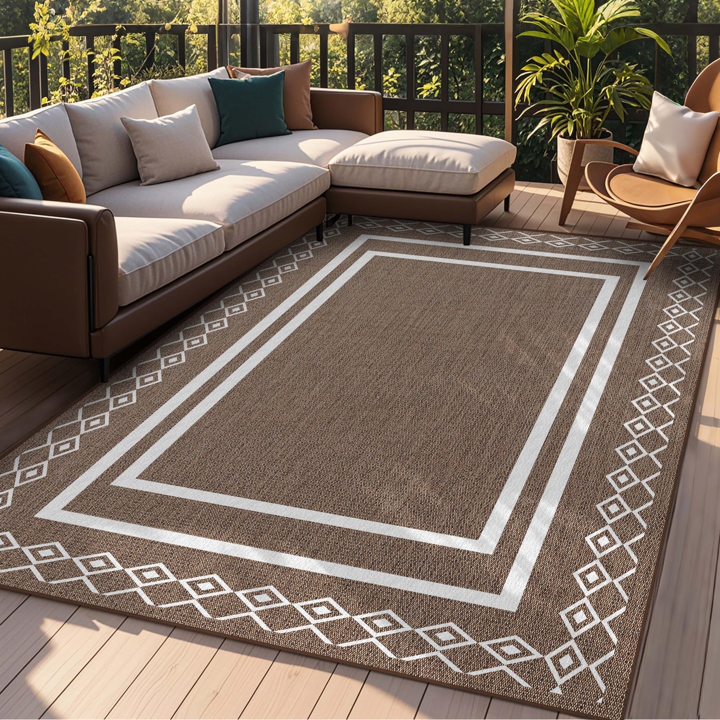 Arenarug Outdoor Patio Rug, Outside Rectangular Carpet, Moroccan Geometric Rugs, Washable Large Indoor Outdoor Rug 8x10 Mats for RV, Picnic, Backyard, Deck, Balcony, Porch, Beach
