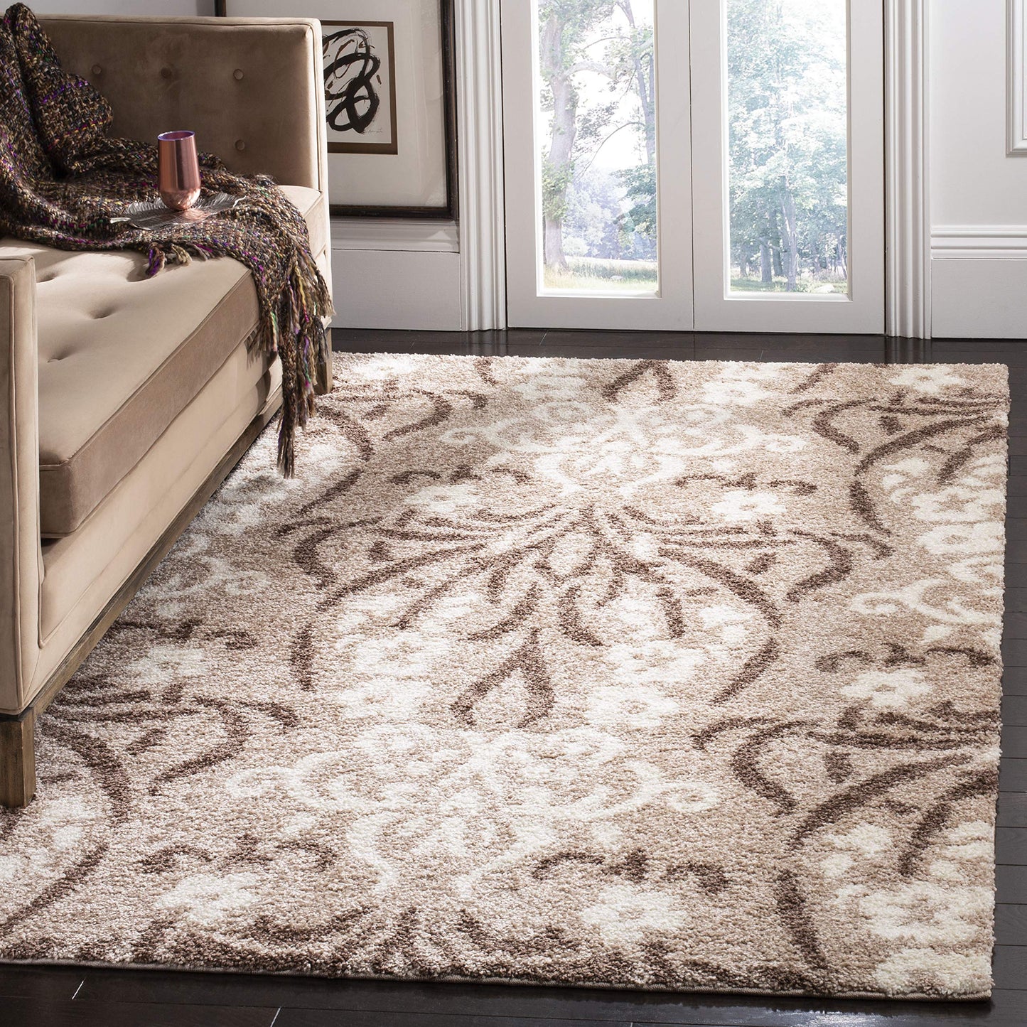 SAFAVIEH Florida Shag Collection Accent Rug - 3'3" x 5'3", Beige & Cream, Non-Shedding & Easy Care, 1.2-inch Thick Ideal for High Traffic Areas in Foyer, Living Room, Bedroom (SG457-1311)