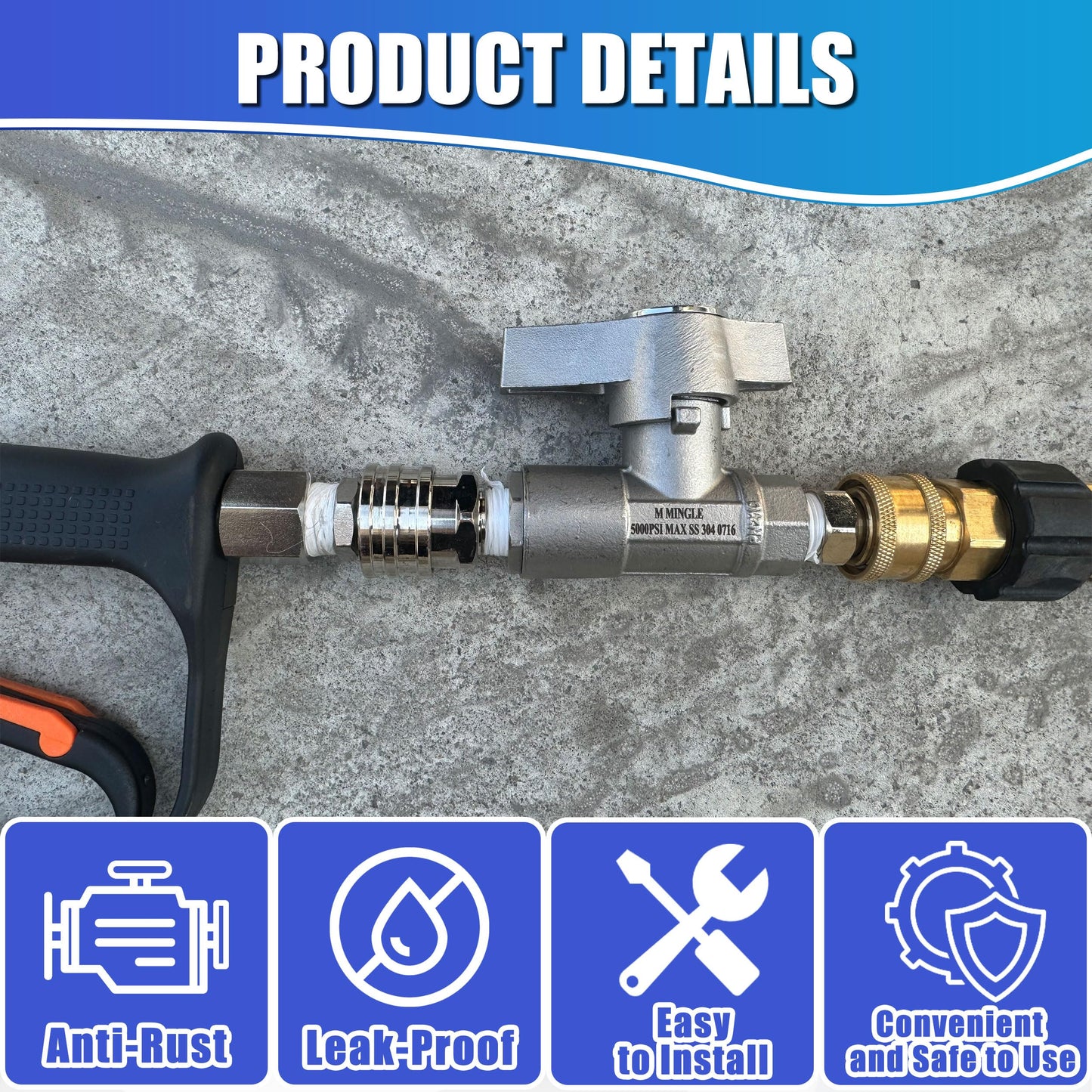 M MINGLE Ball Valve Pressure Washer, 3/8" Quick Connect Ball Valve for Power Washer Hose, 5000 PSI