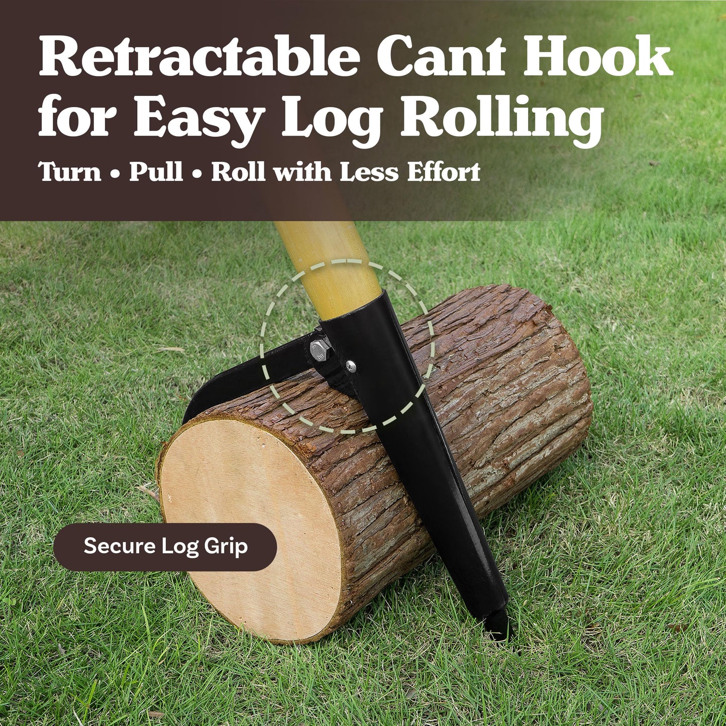 Log Peavey and Cant Hook Tool – 49-inch Wood Handle for Separating Stacked Firewood - Retractable 18-inch Opening for Turning Logs by Earth Worth