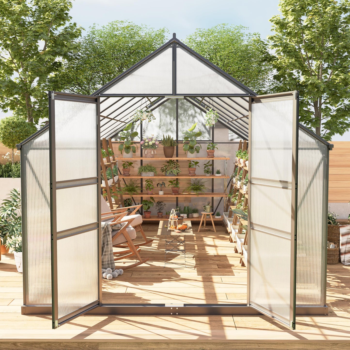 GarveeLife 8*16 ft Outdoor Walk-in Greenhouse, Polycarbonate Green House, Heavy Duty Greenhouse with Vented Roof Window, Windproof Aluminum Frame, Suitable for Outside Gardening, Backyard, Patio