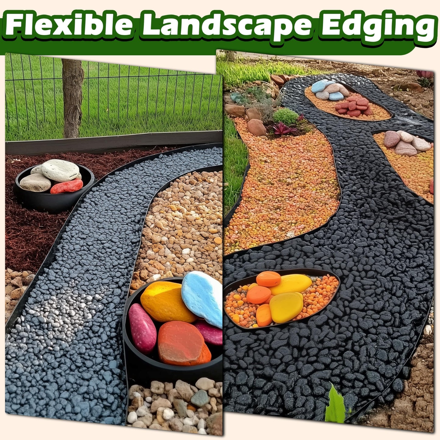 Gardzen Landscape Edging Kit, 40-Foot Long, 3-Inch Tall, No Dig Garden Edging Border for Flower Beds, Tree Rings, Pathways, Includes 40 Spikes