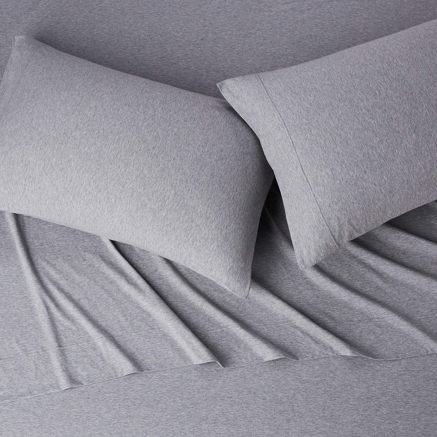 Amazon Basics 4 Piece Breathable 100% Cotton Jersey Knit Bed Sheet Set, Includes Flat and Fitted Sheets, Pillowcase, Stretchy, Full, Light Gray, Solid