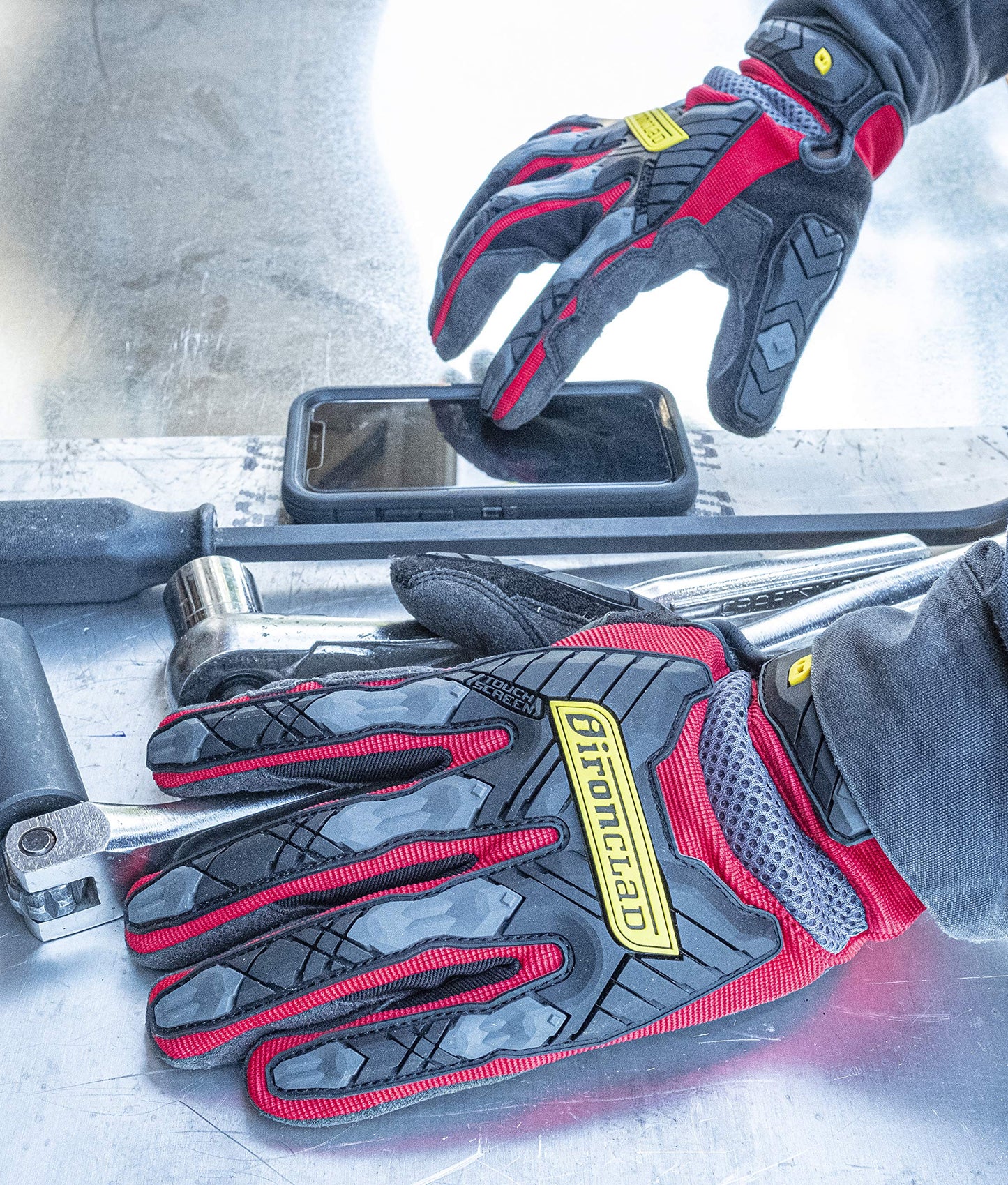 Ironclad Command Impact 360 Cut A5 Work Gloves; Touch Screen Gloves Conductive Palm & Fingers, Impact Protection, Machine Washable, Sized S, M, L, XL, XXL (1 Pair), Red (IEX-MIGR5-03-M)
