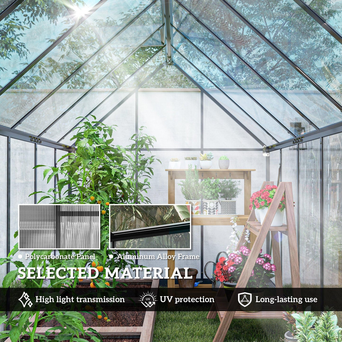 Outsunny 11x6 ft Polycarbonate Greenhouse with Swing Door and Two Adjustable Roof Vents, Aluminum Walk-in Greenhouse Outdoor Greenhouse for Patio Garden Backyard, Black