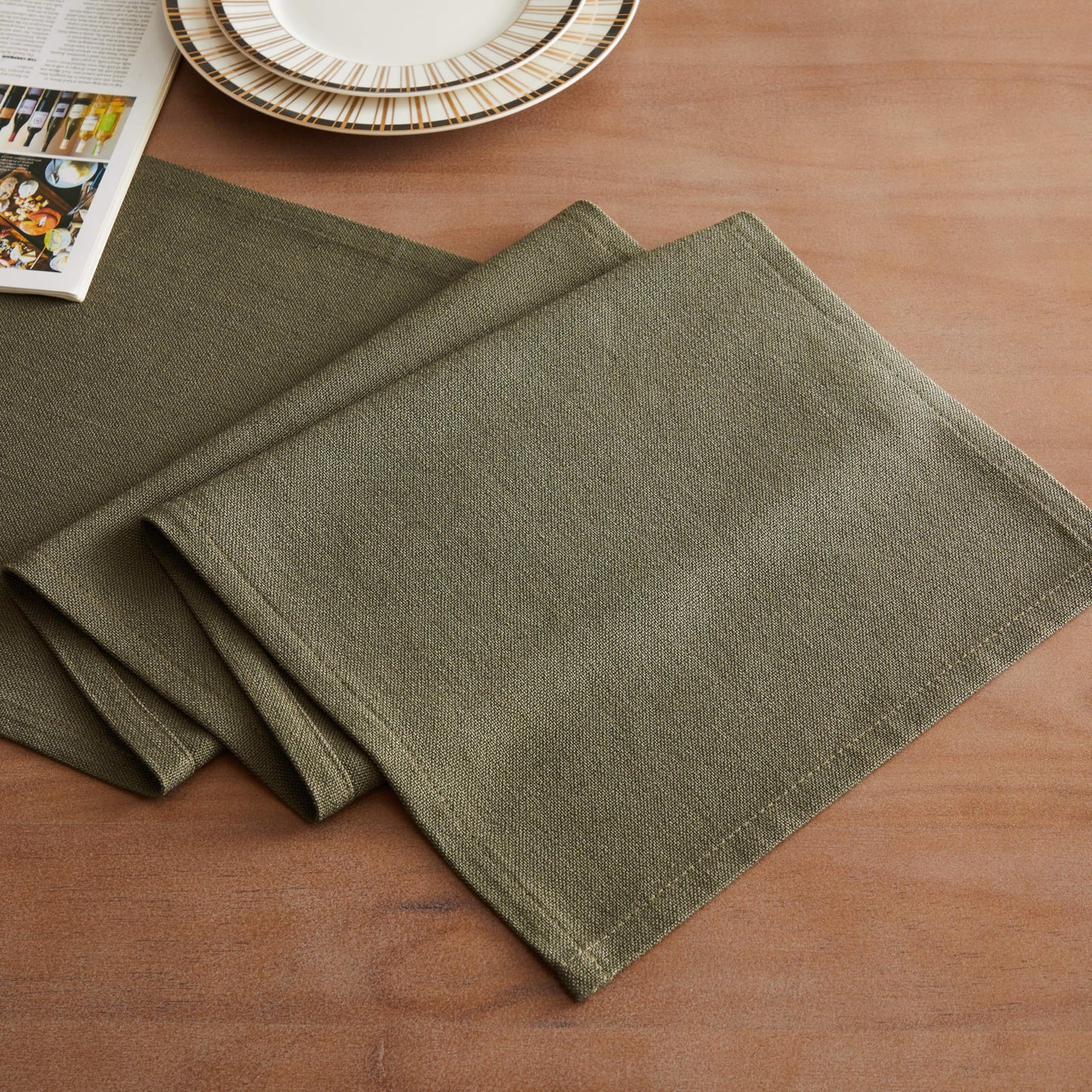 ZeeMart Rustic Cotton Linen Table Runner, 13x72 Inches Olive, Farmhouse Style Green Table Runners 72 Inches Long, Washable Kitchen Dining Table Decoration for Home Party Decor