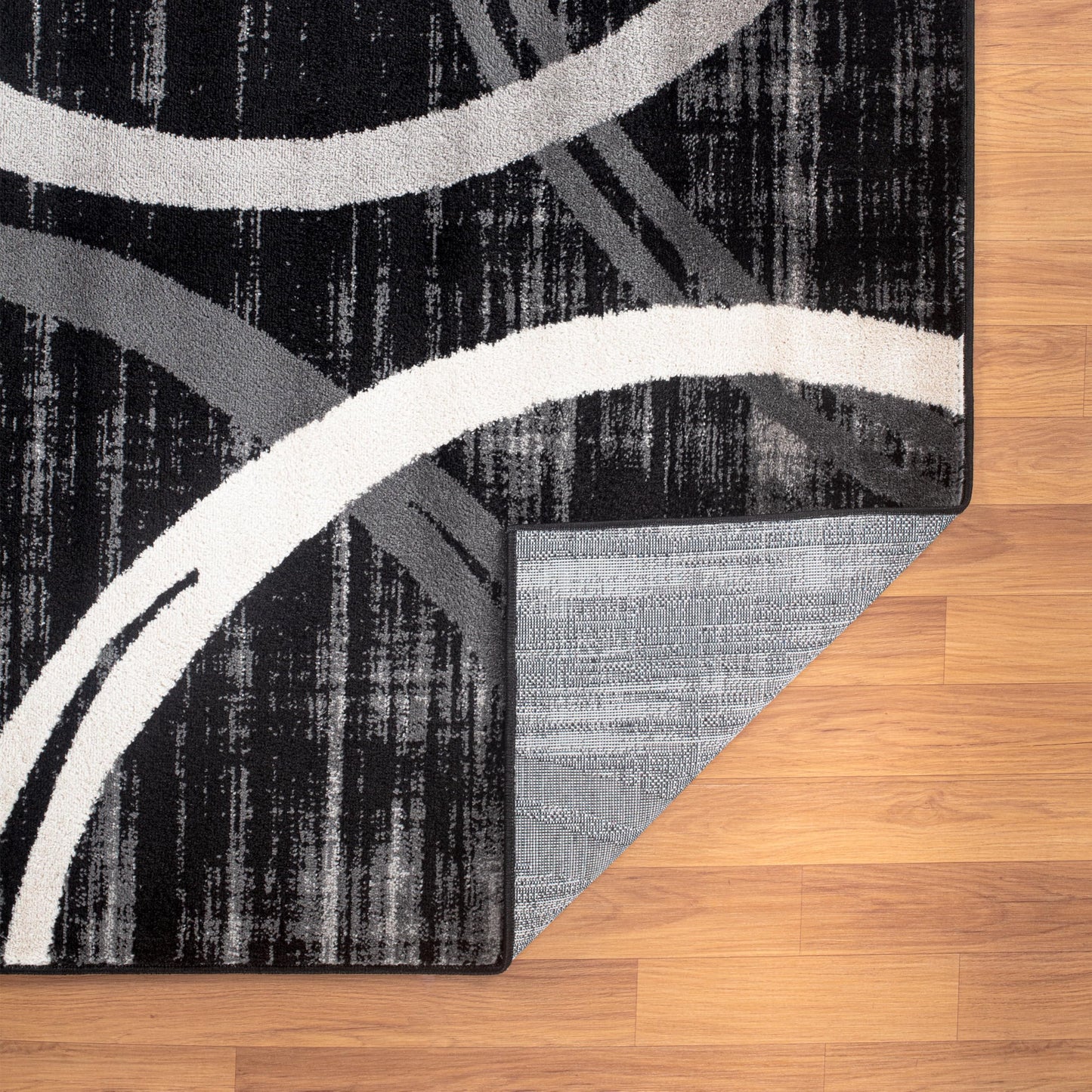 Rugshop Modern Wavy Circles Design Runner Rug, Non-Shedding Carpet for Hallway, Entryway, or Kitchen, Black, 2' x 7'2"