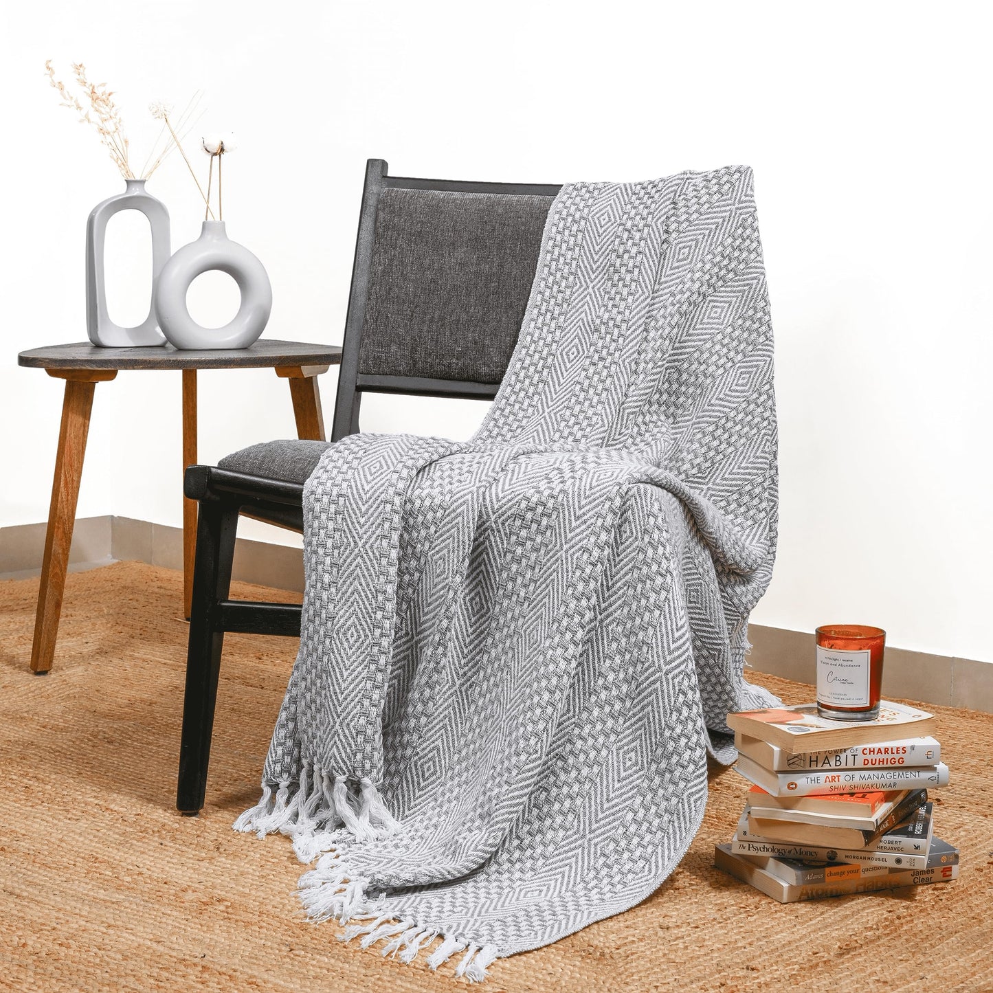 RAJRANG Grey Woven Country Rustic Throw Blanket 100% Cotton Luxury Quality Sofa Couch Bed Throws Perfect for Indoor Outdoor 50x60 Inches Wild Dove