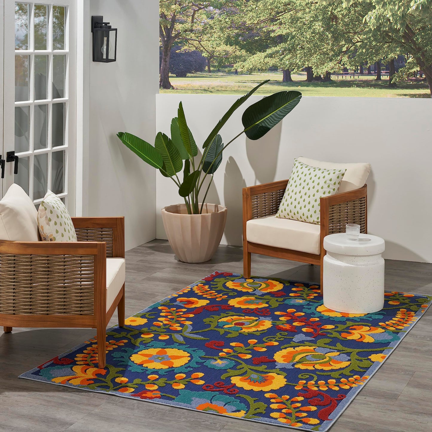 Nourison Home Aloha Navy Multicolor 5'3" x 7'5" Area Rug - Easy Clean, Non Shedding, Bed Room, Living Room, Dining Room, Kitchen (5' x 8')