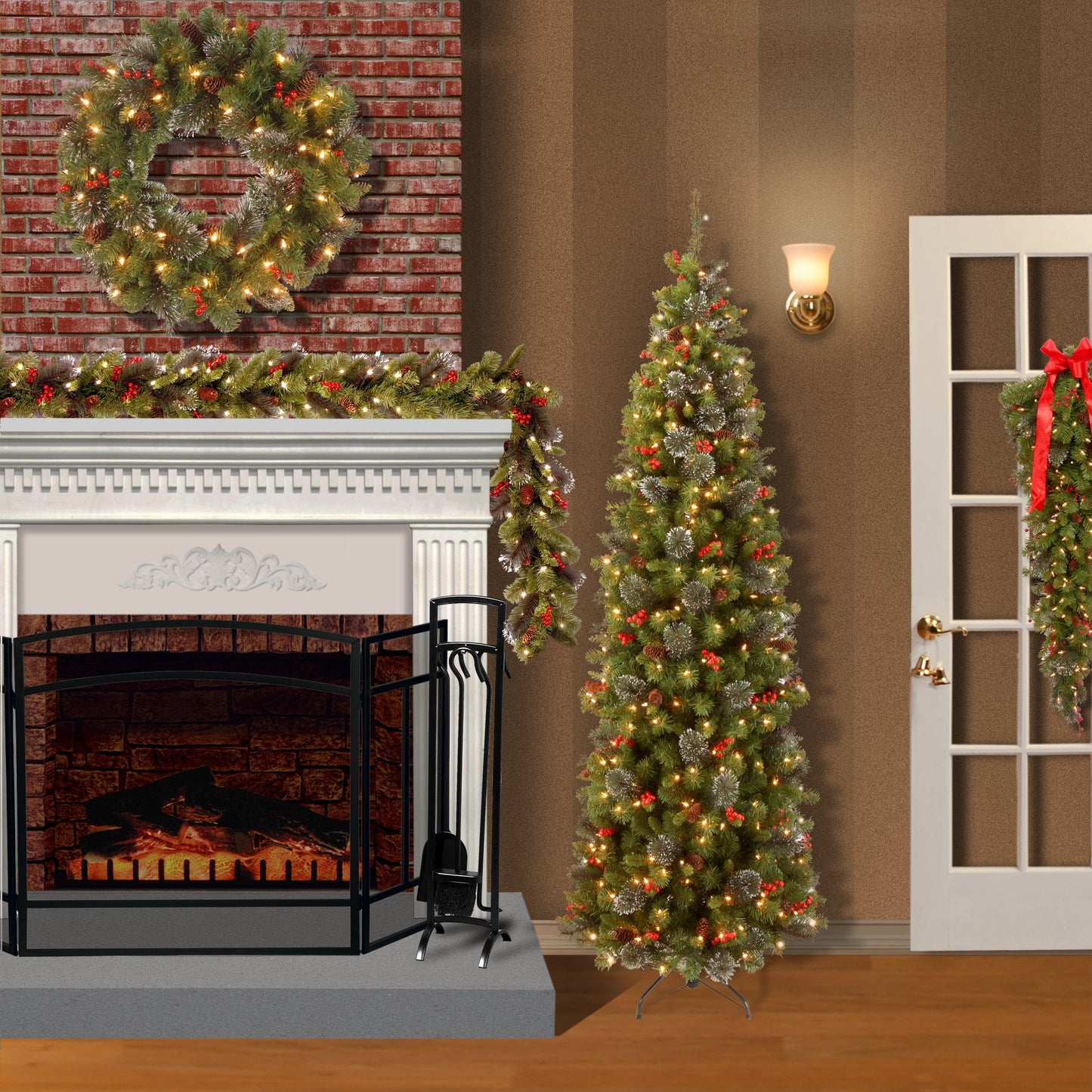 National Tree Company 9 ft Pre-Lit Crestwood Spruce Artificial Christmas Garland, Christmas Decoration with Glitter, Pinecones, Red Berries, 50 Warm White LED Lights, 180 Tips, Timer, Green