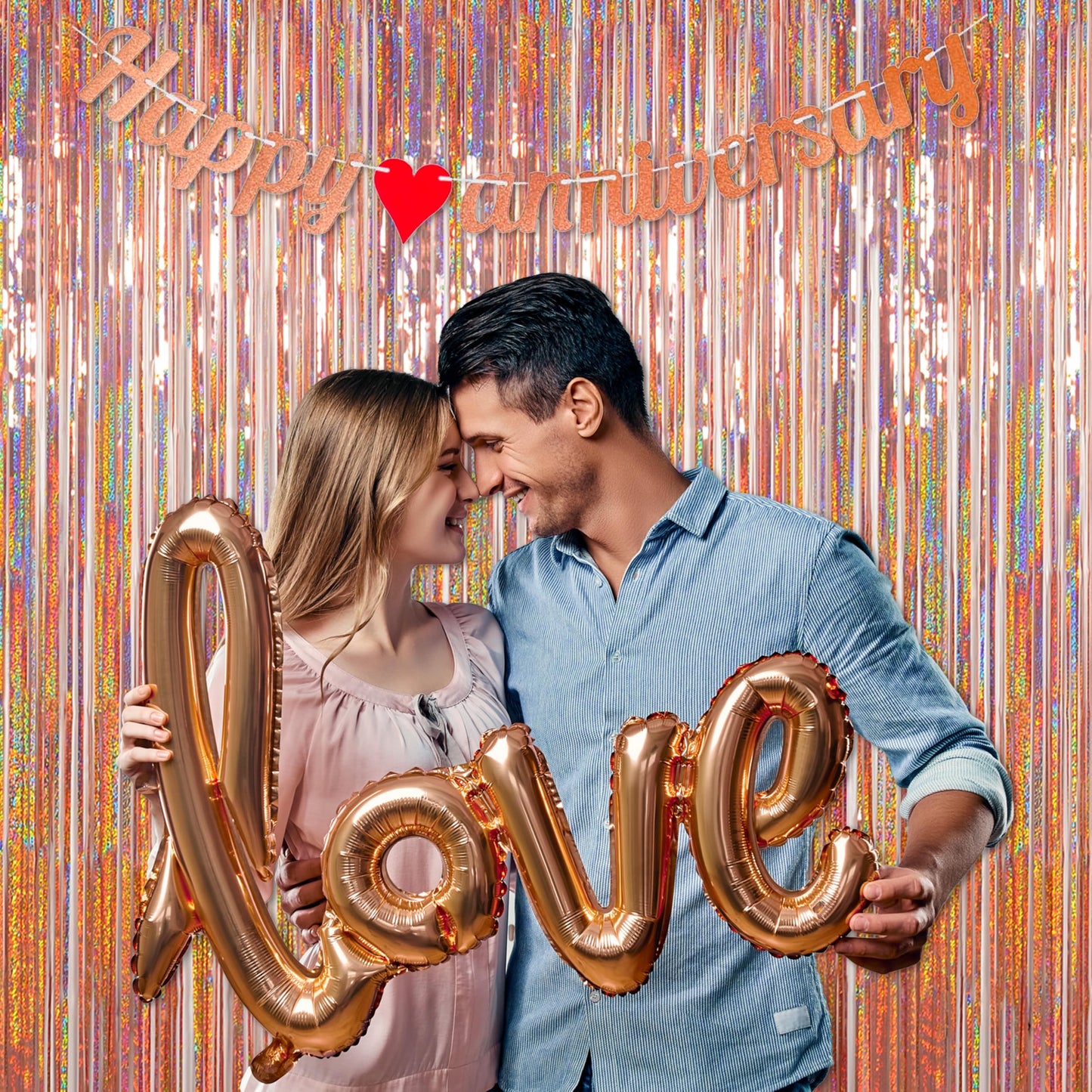 Photo Backdrop for Mothers Day Decorations, Melsan Rose Gold Tinsel Backdrop 2 Pack, Sparkle Foil Fringe Curtains for Rose Gold Birthday Decorations, 3.2 ft x 8.2 ft