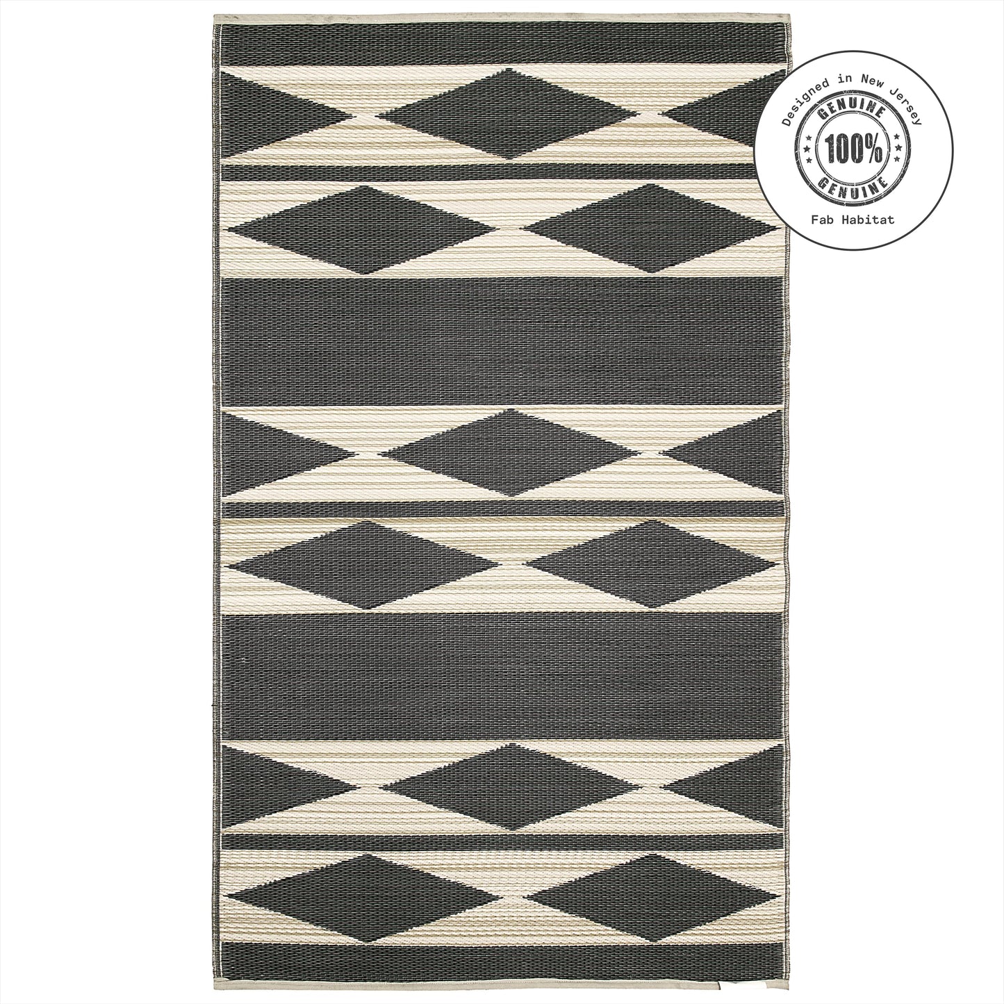 Fab Habitat Outdoor Rug - Waterproof, Fade Resistant, Crease-Free - Premium Recycled Plastic - Geo Tribal - Porch, Deck, Balcony, Mudroom, Laundry Room, Patio - Cairo - Natural & Black - 3 x 5 ft