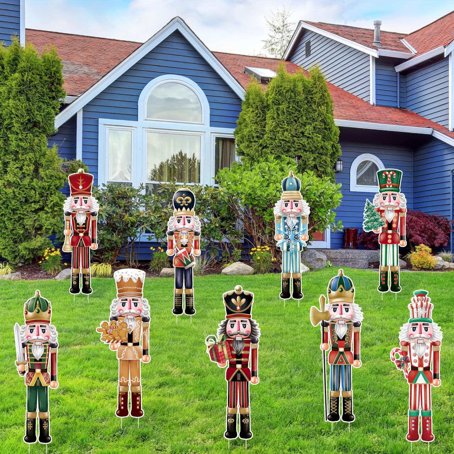 TREWAVE 9 Pcs Christmas Yard Signs with Stakes - Nutcracker Yard Stakes Winter Outdoor Decorations for Lawn Pathway Outside Decor