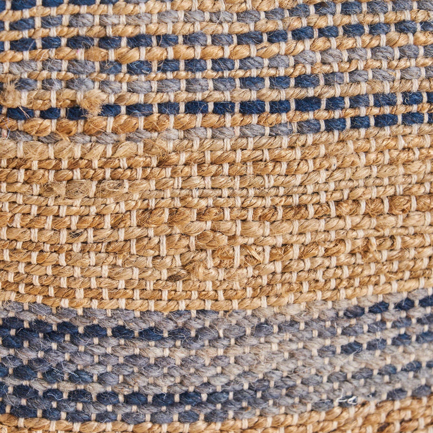 Christopher Knight Home Lola Boho Hemp and Wool Pouf, Natural and Blue