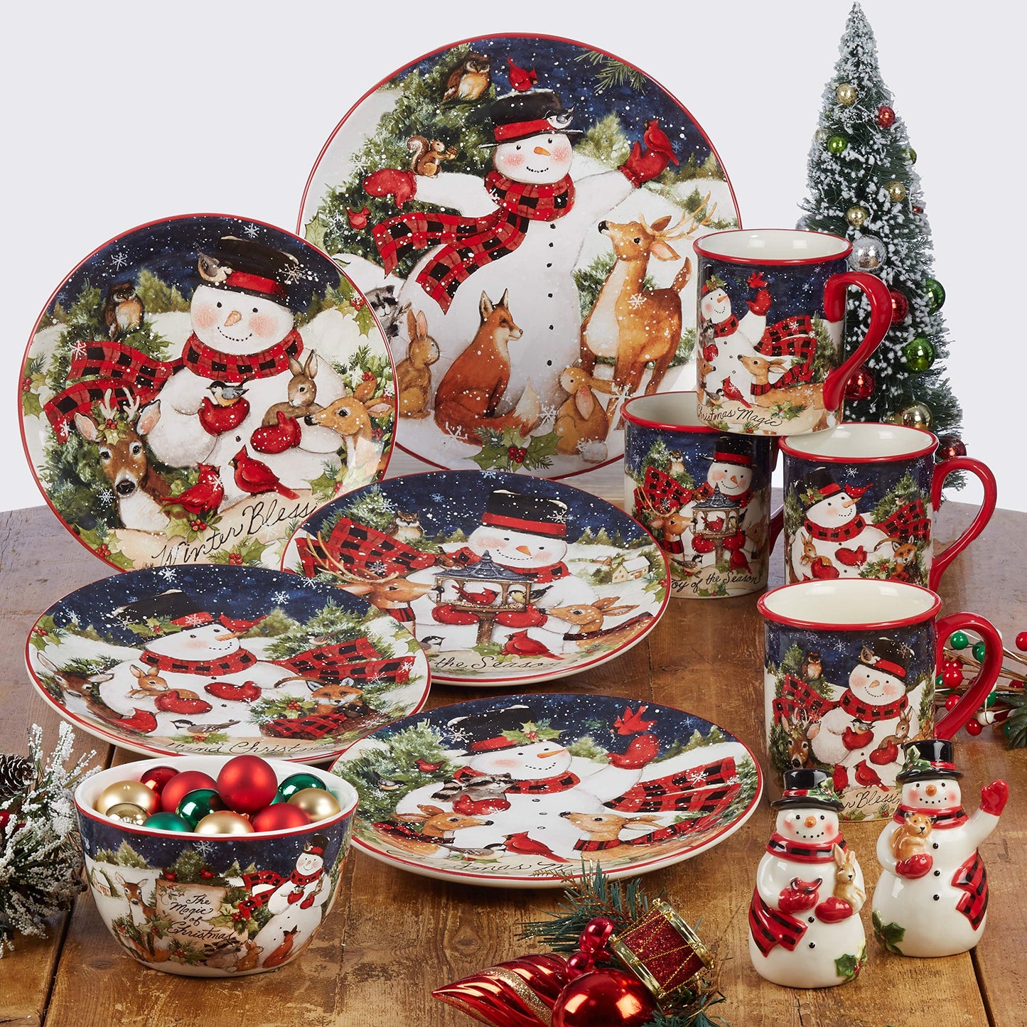 Magic of Christmas Snowman 16-Piece Holiday Dinnerware Set – Service for 4 – Cheerful Winter Plates, Mugs & Bowls for Family Meals, Holiday Gatherings & Festive Table Settings