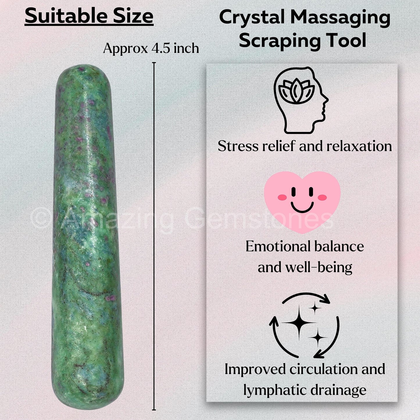 Amazing Gemstone Ruby Fuchsite Crystal Wand Massage Stick - Pelvic Wand Gua Sha for Adults - Crystals and Healing Stones Massage Wands for Adults Gifts (Smooth)
