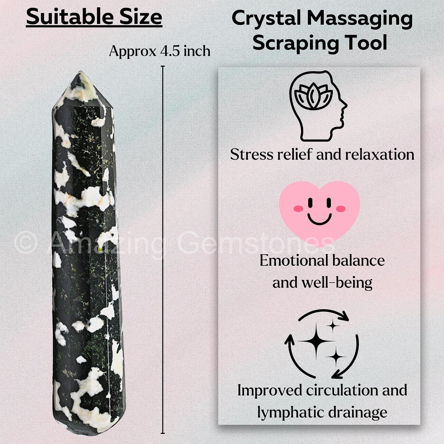 Amazing Gemstone Black and White Tourmaline Crystal Wand Massage Stick - Pelvic Wand Gua Sha for Adults - Crystals and Healing Stones Massage Wands for Adults Gifts (Pointed)