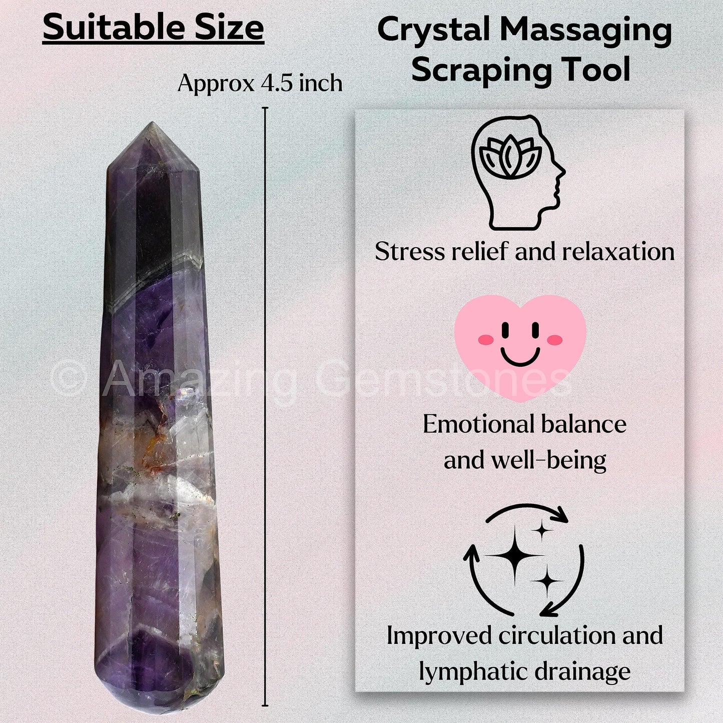 Amethyst Chevron Crystal Wand Massage Stick - Pelvic Wand Gua Sha for Adults - Crystals and Healing Stones Massage Wands for Adults Gifts (Pointed)