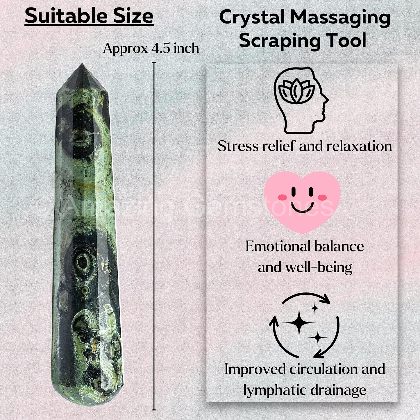 Amazing Gemstone Kambaba Jasper Crystal Wand Massage Stick - Pelvic Wand Gua Sha for Adults - Crystals and Healing Stones Massage Wands for Adults Gifts (Pointed)