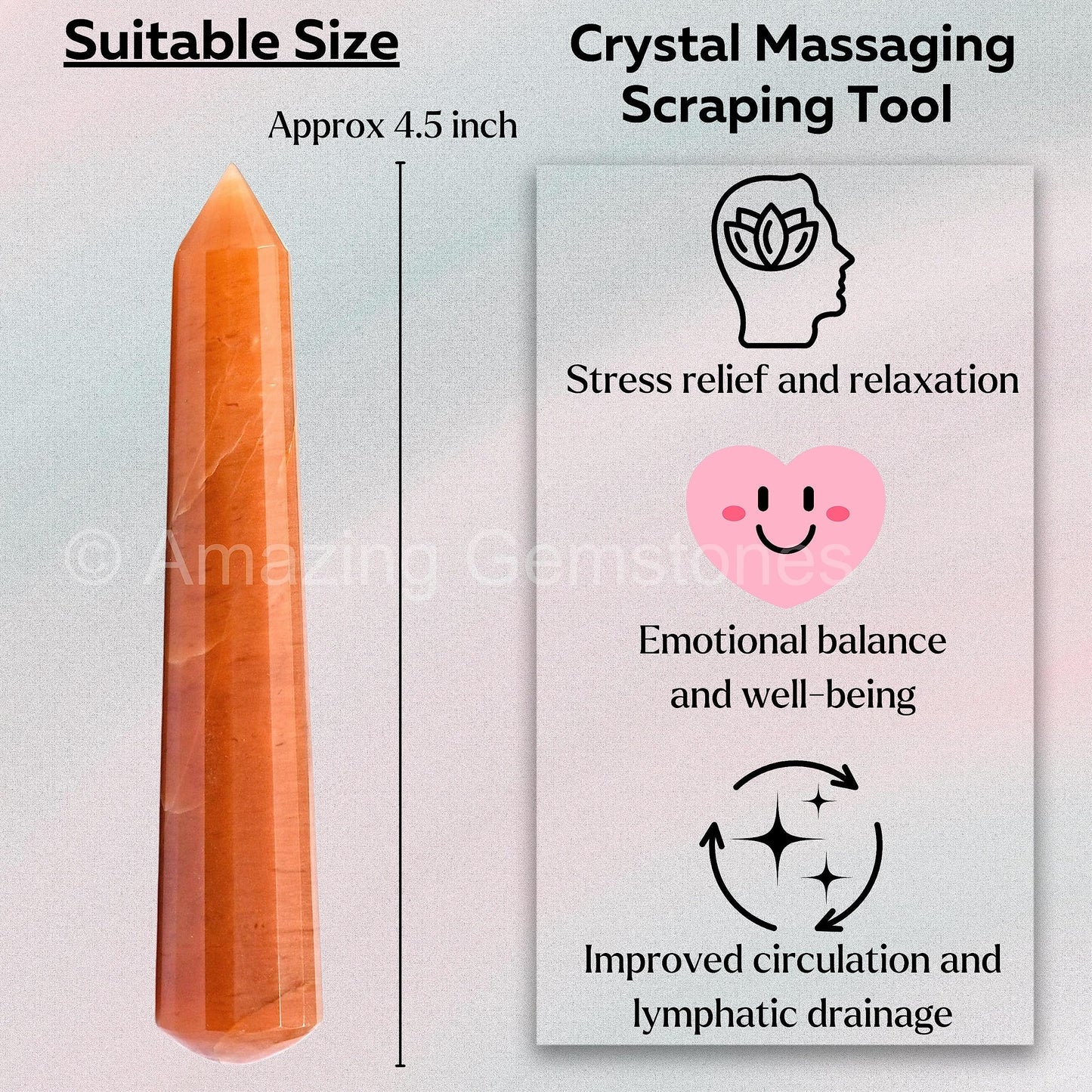 Amazing Gemstone Red Aventurine Crystal Wand Massage Stick - Pelvic Wand Gua Sha for Adults - Crystals and Healing Stones Massage Wands for Adults Gifts (Pointed)
