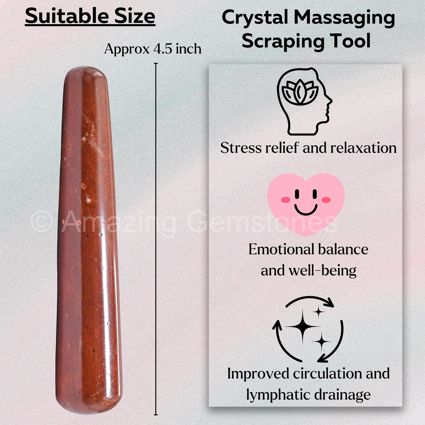 Amazing Gemstone Red Jasper Crystal Wand Massage Stick - Pelvic Wand Gua Sha for Adults - Crystals and Healing Stones Massage Wands for Adults Gifts (Smooth)