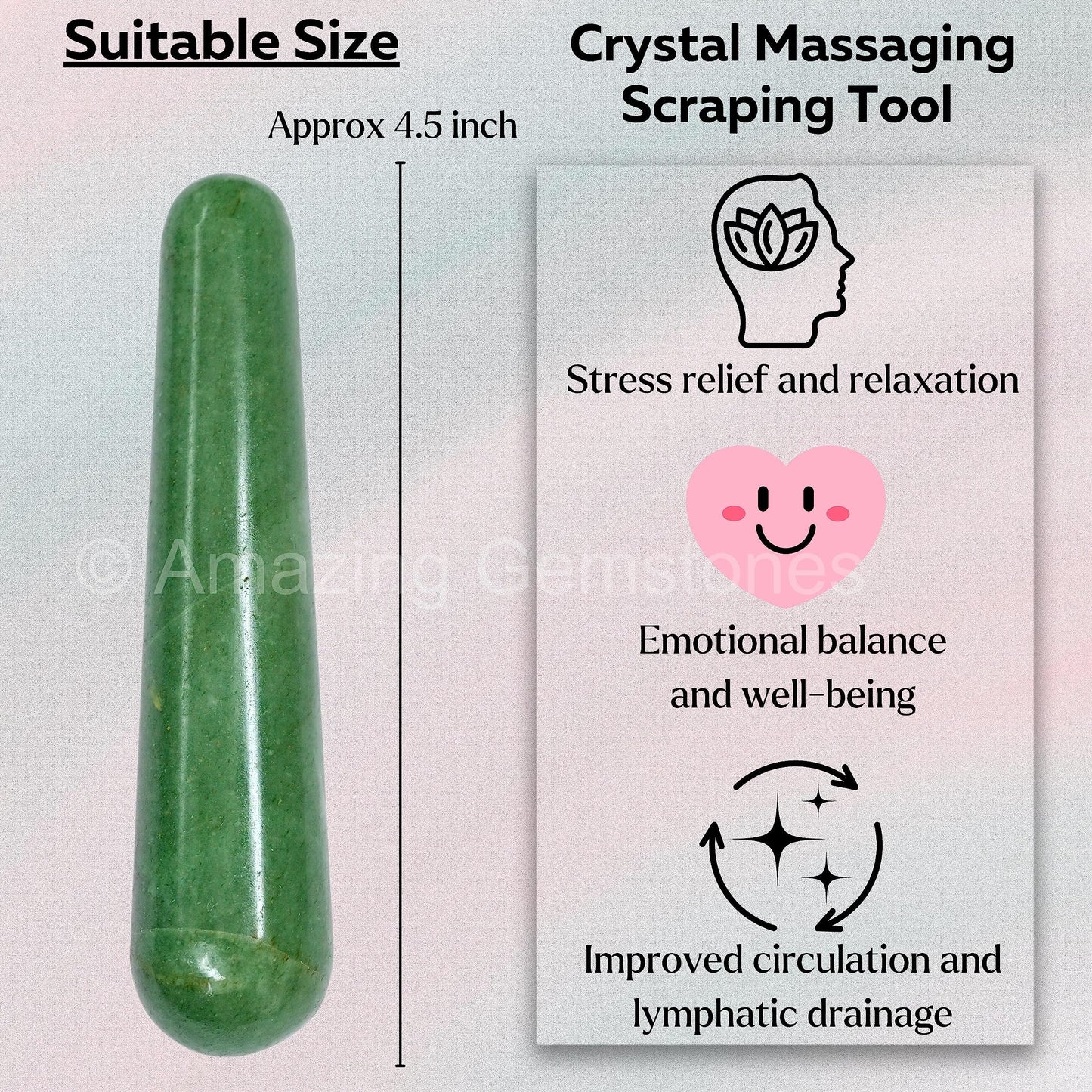 Amazing Gemstone Green Aventurine Crystal Wand Massage Stick - Pelvic Wand Gua Sha for Adults - Crystals and Healing Stones Massage Wands for Adults Gifts (Smooth)
